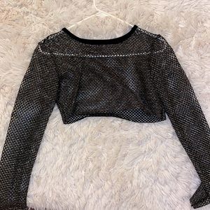 Gold / black fish net crop top
